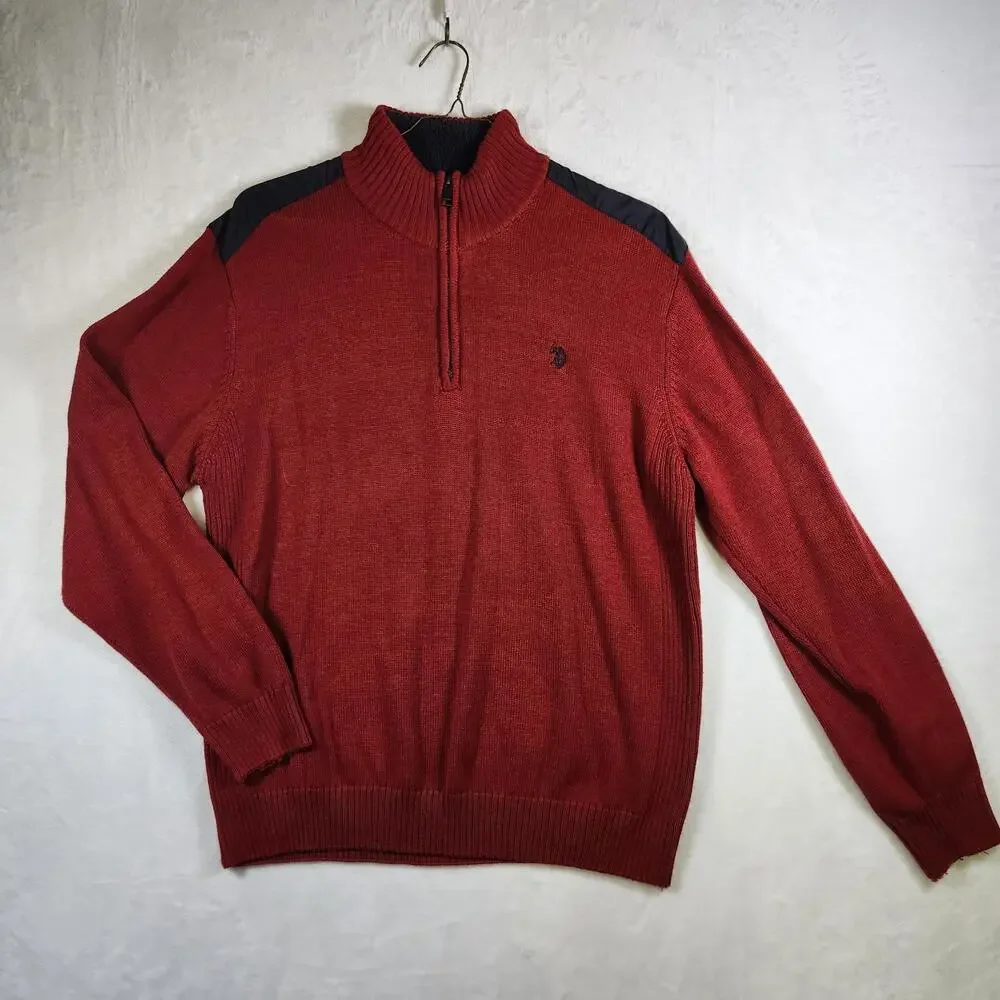 US Polo Assn Quarter Zip Red Sweater Mens Size 2XL Cotton‎ Blend